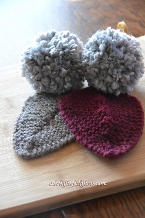 Knitted Leaf and Pom Poms
